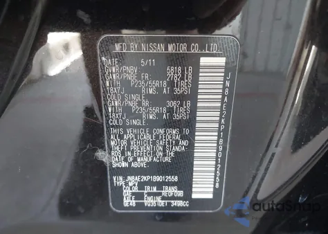 2011 Nissan Quest Le z USA, uszkodzony, nr VIN JN8AE2KP1B9012558